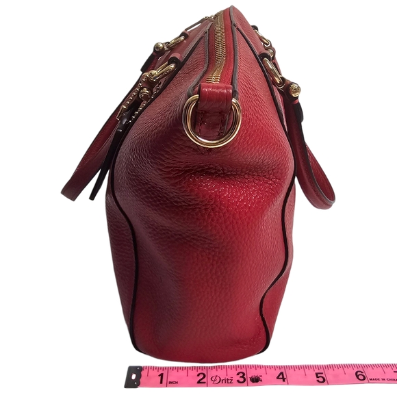 Coach Prairie Satchel Red Shoulder Bag Pebbled Leather Crossbody Strap - Picture 6 of 8